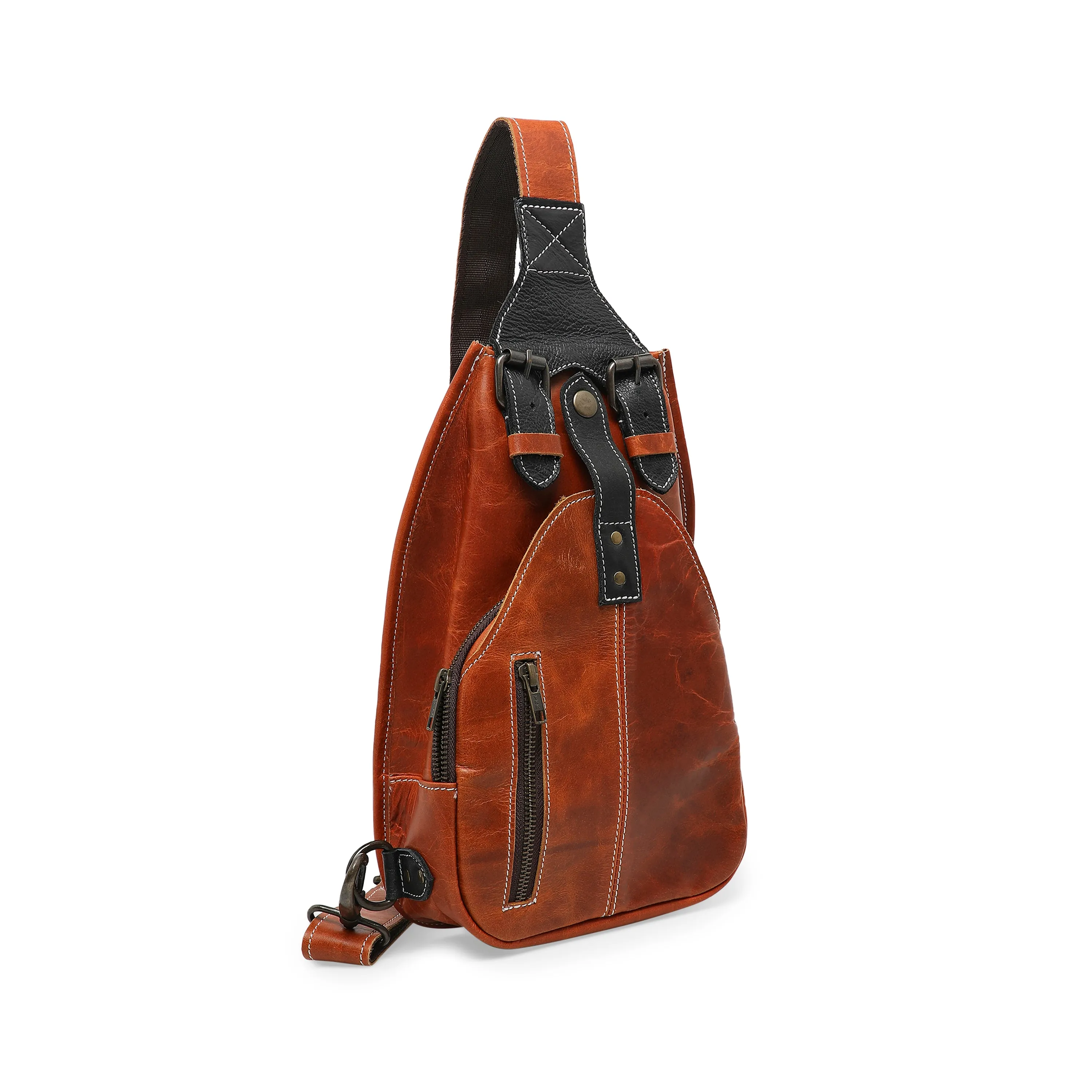 Urban Warrior Men's Genuine Leather Crossbody Bag - Rust