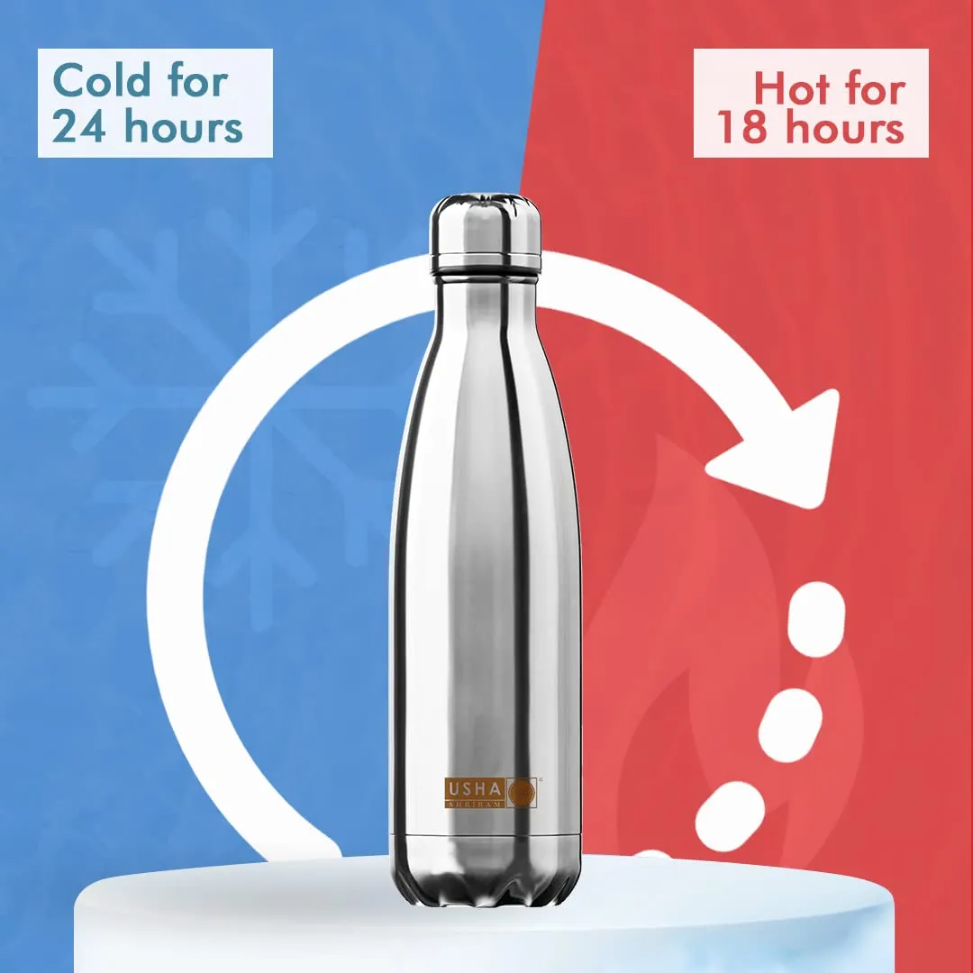 USHA SHRIRAM Pure Copper Bottle (1Pcs-950ml), Insulated Stainless Steel Water Bottle (4Pcs) | Hot for 18 Hours, Cold for 24 Hours | Bottle for Office & Kids | Steel Tambe ki Botal | Family Pack