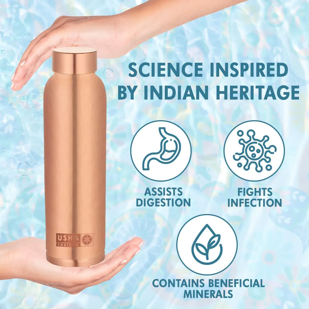 USHA SHRIRAM Pure Copper Bottle (1Pcs-950ml), Insulated Stainless Steel Water Bottle (4Pcs) | Hot for 18 Hours, Cold for 24 Hours | Bottle for Office & Kids | Steel Tambe ki Botal | Family Pack