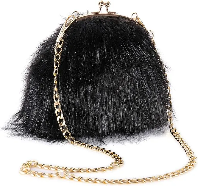 Vintage Style Dark Pink Fur Clutch Evening Bag