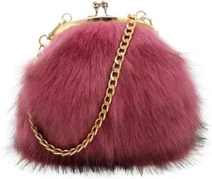 Vintage Style Dark Pink Fur Clutch Evening Bag