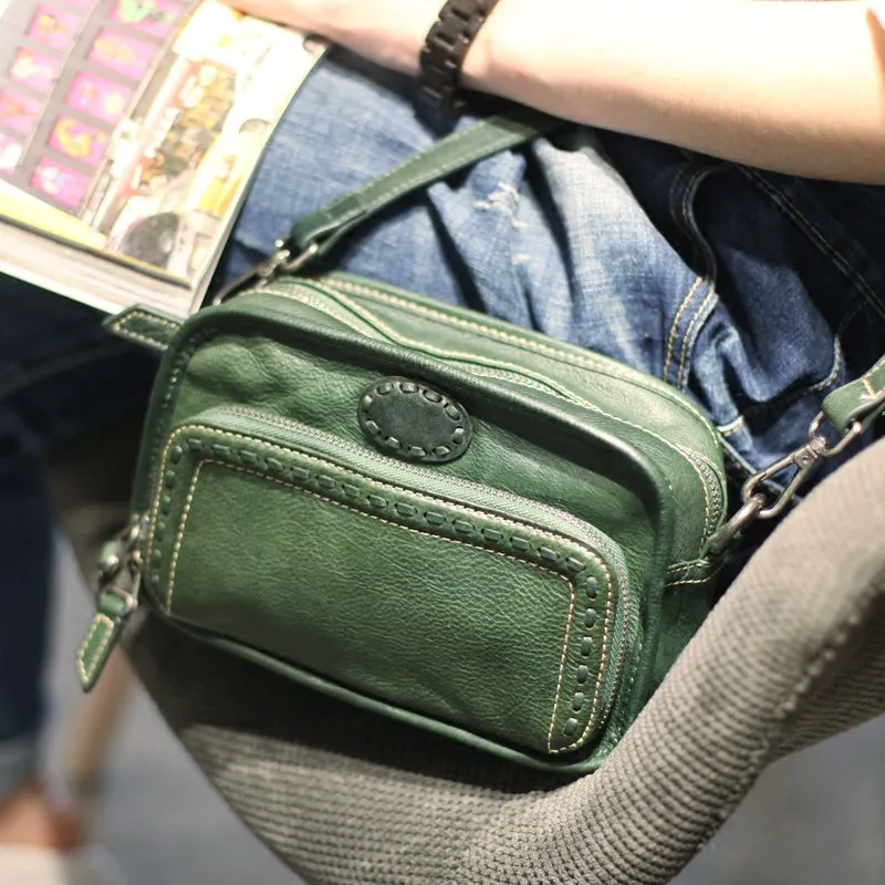 Vintage Womens Cowhide Leather Crossbody Purse Black Shoulder Purse For Women