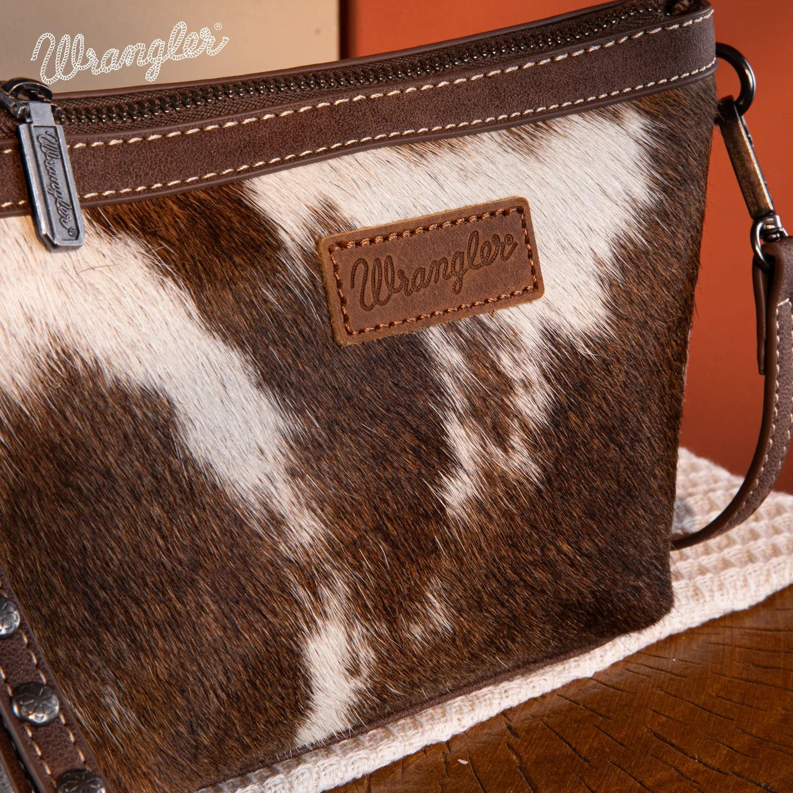 WG169-1812  Wrangler Genuine Hair-On Cowhide Crossbody - Coffee