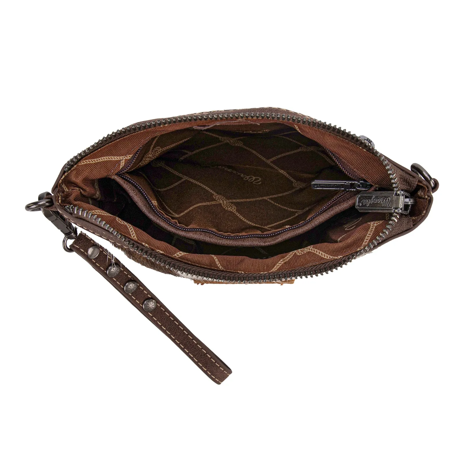 WG169-1812  Wrangler Genuine Hair-On Cowhide Crossbody - Coffee