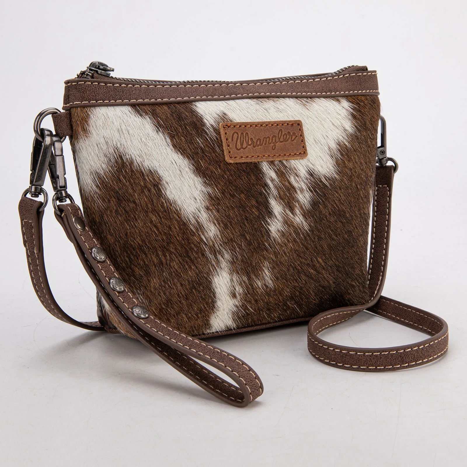 WG169-1812  Wrangler Genuine Hair-On Cowhide Crossbody - Coffee