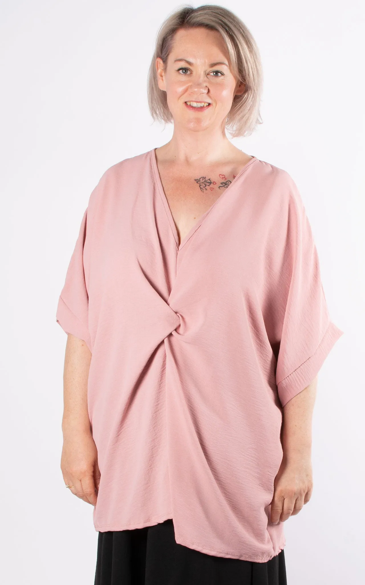 Whoopi Twisted V-Neck Top | Dusky Pink