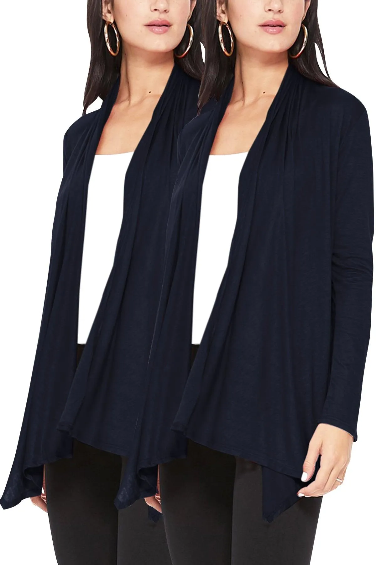 Women's Casual Long Sleeve Open Front Draped Cardigan (Pack of 2)