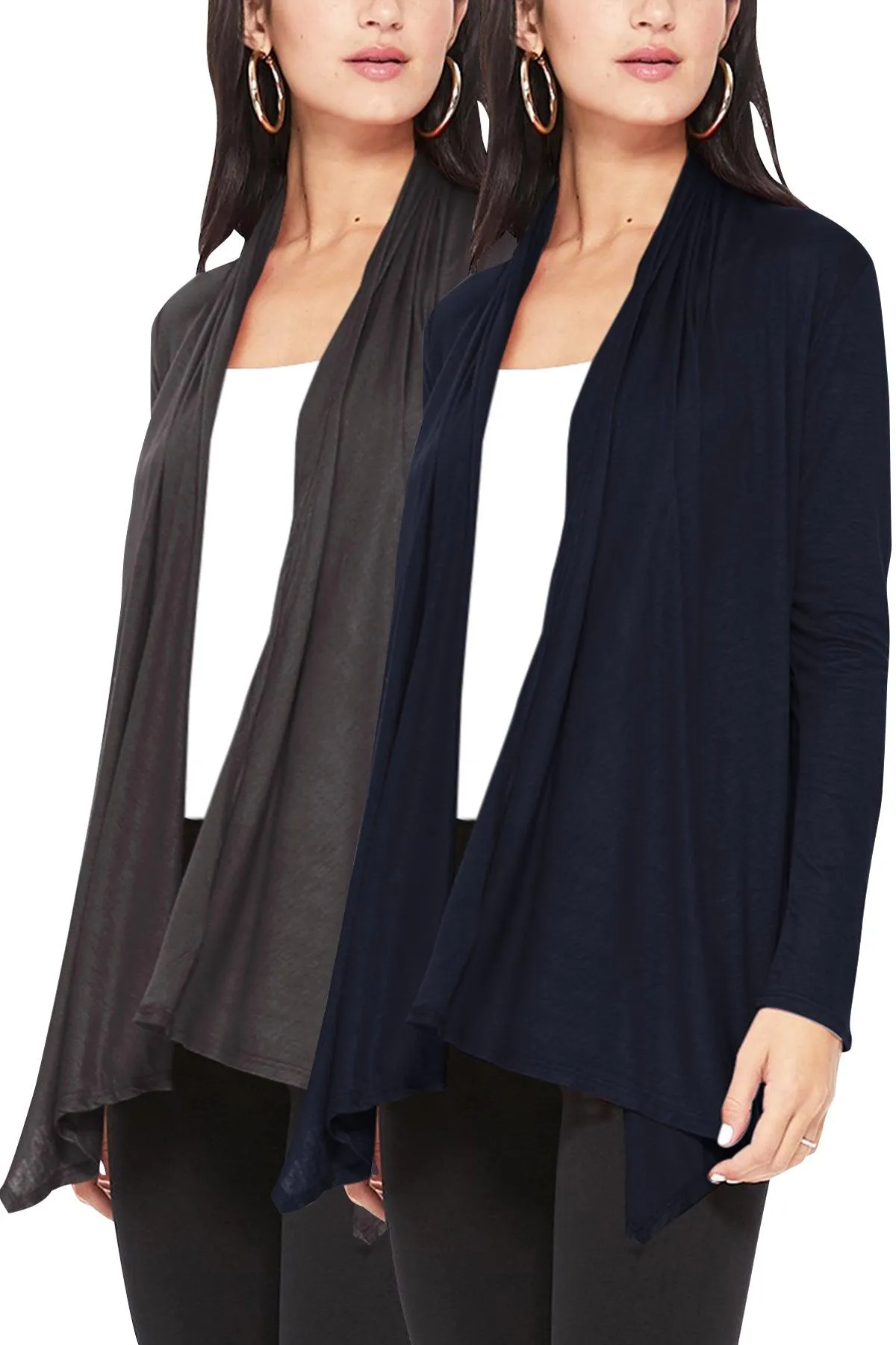 Women's Casual Long Sleeve Open Front Draped Cardigan (Pack of 2)