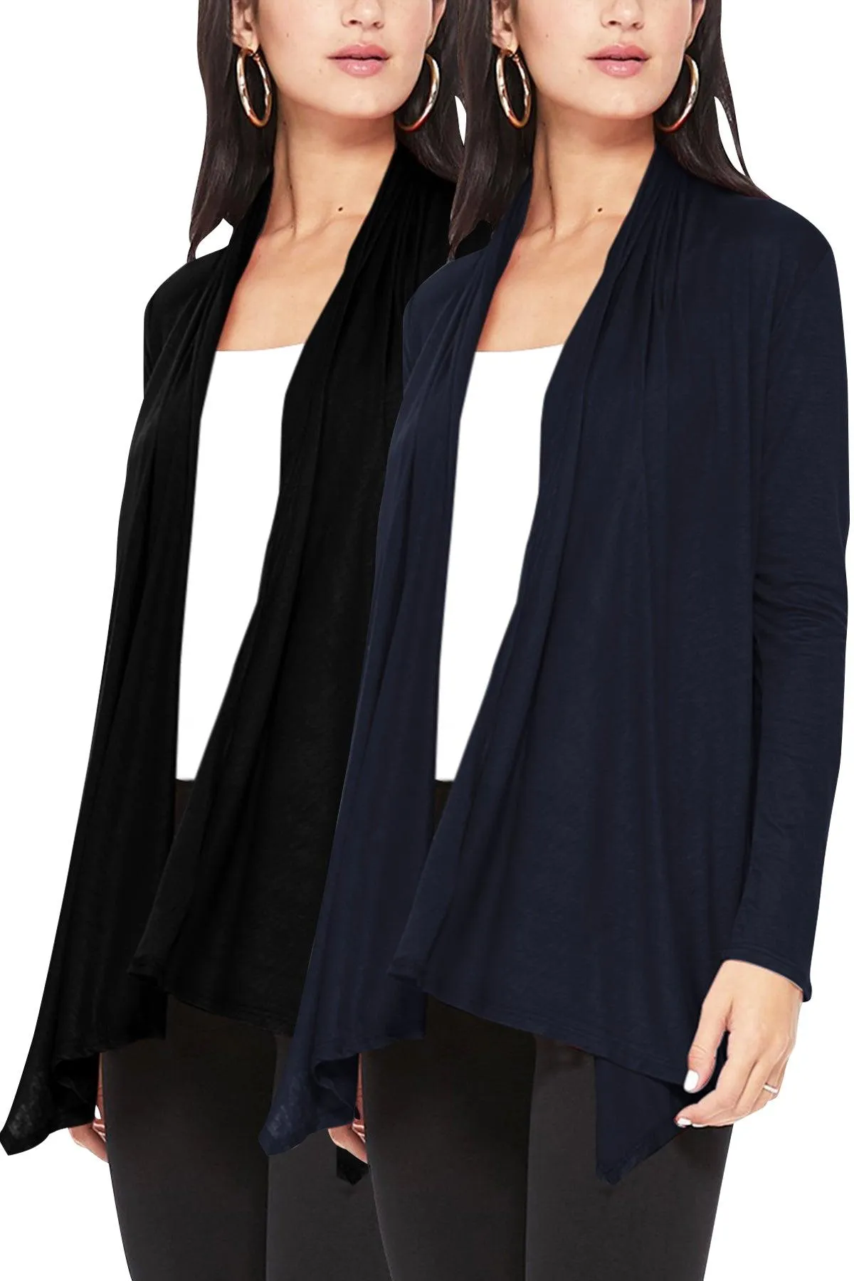 Women's Casual Long Sleeve Open Front Draped Cardigan (Pack of 2)