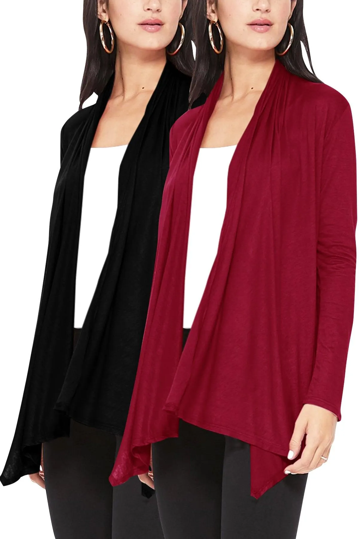 Women's Casual Long Sleeve Open Front Draped Cardigan (Pack of 2)