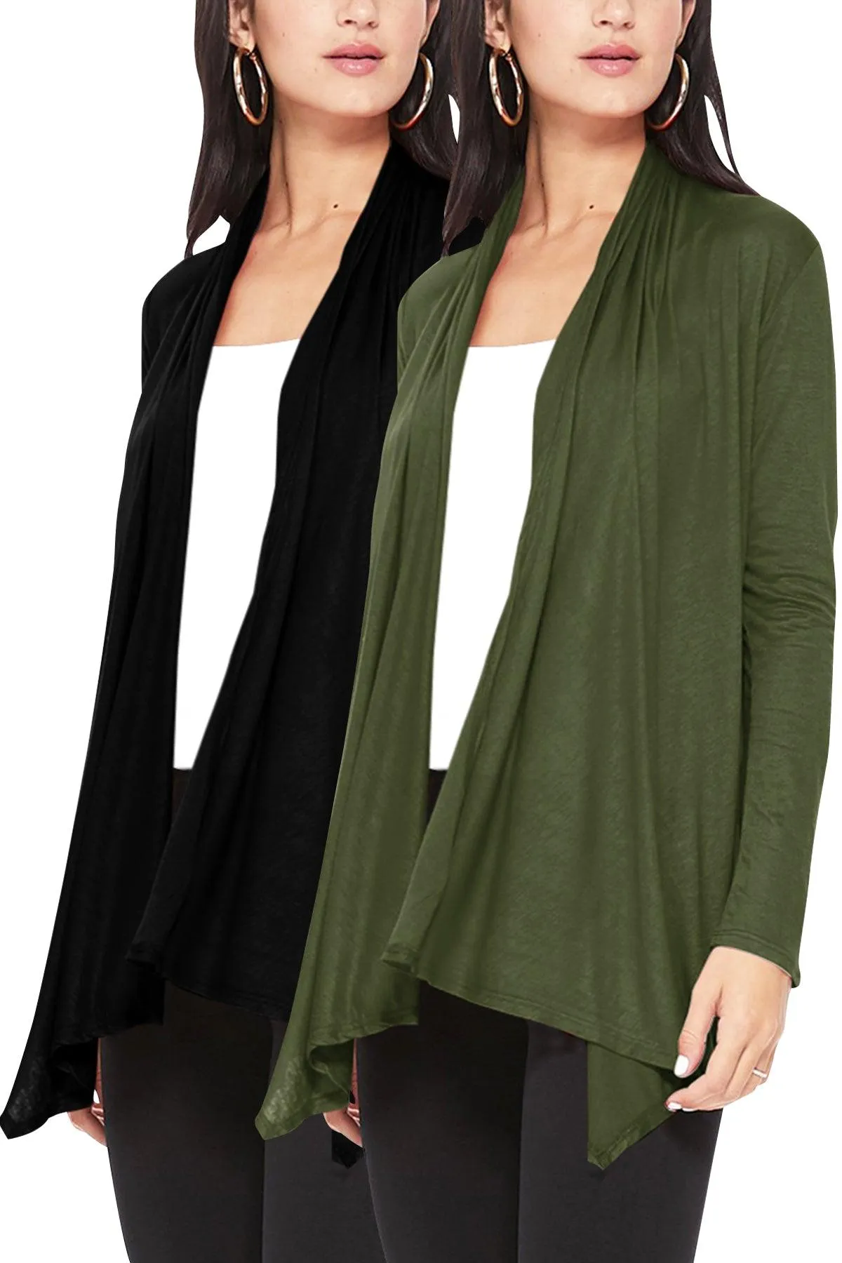 Women's Casual Long Sleeve Open Front Draped Cardigan (Pack of 2)