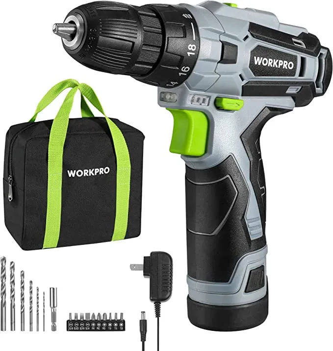 WORKPRO - #B088BBWHKV  Pink or Green Cordless Drill Driver Set, 12V Electric Screwdriver Driver Tool Kit, 3/8" Keyless Chuck, Charger and Storage Bag Included