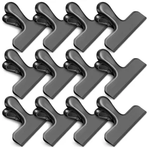 WUDIME Chip Clips, 12 Pack Stainless Steel Chip Bag Clips, Chip Clips Bag Clips Food Clips, Heavy Duty Bag Clips for Food, Air Tight Seal Great for Kitchen Home Office(Black)