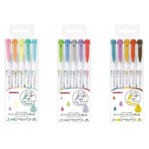 ZEBRA MILDLINER WFT8 double-headed highlighter five-color group soft-painting pen drawing marker highlighter soft-tip brush extra fine